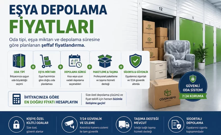Eşya depolama fiyatlarını belirleyen oda tipi, eşya miktarı, süre, paketleme ve güvenlik kriterleri