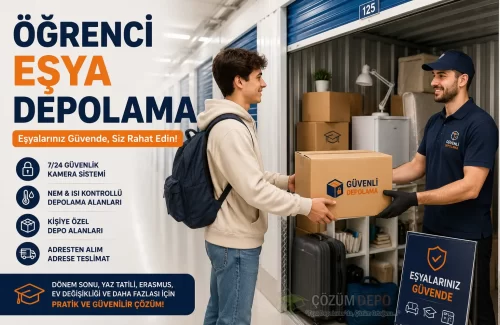 Öğrenci Eşya Depolama alanında koli, valiz ve kitaplarla birlikte depolanması